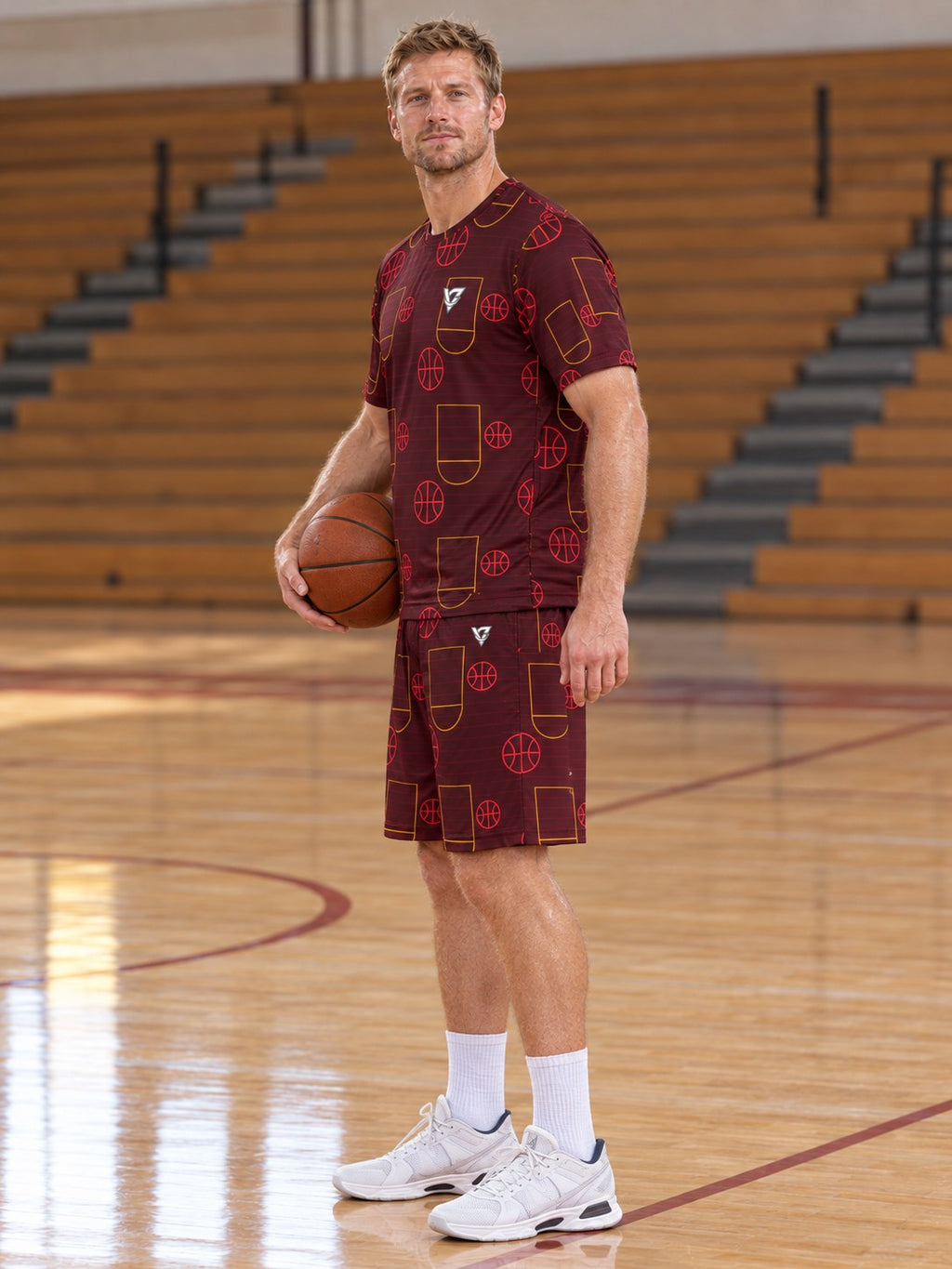 Basketball Crimson Blaze Court Seam Men's Athletic Shorts with Pockets, side view
