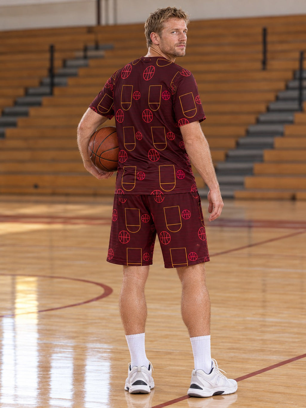 Basketball Crimson Blaze Court Seam Men's Athletic Shorts with Pockets, back view