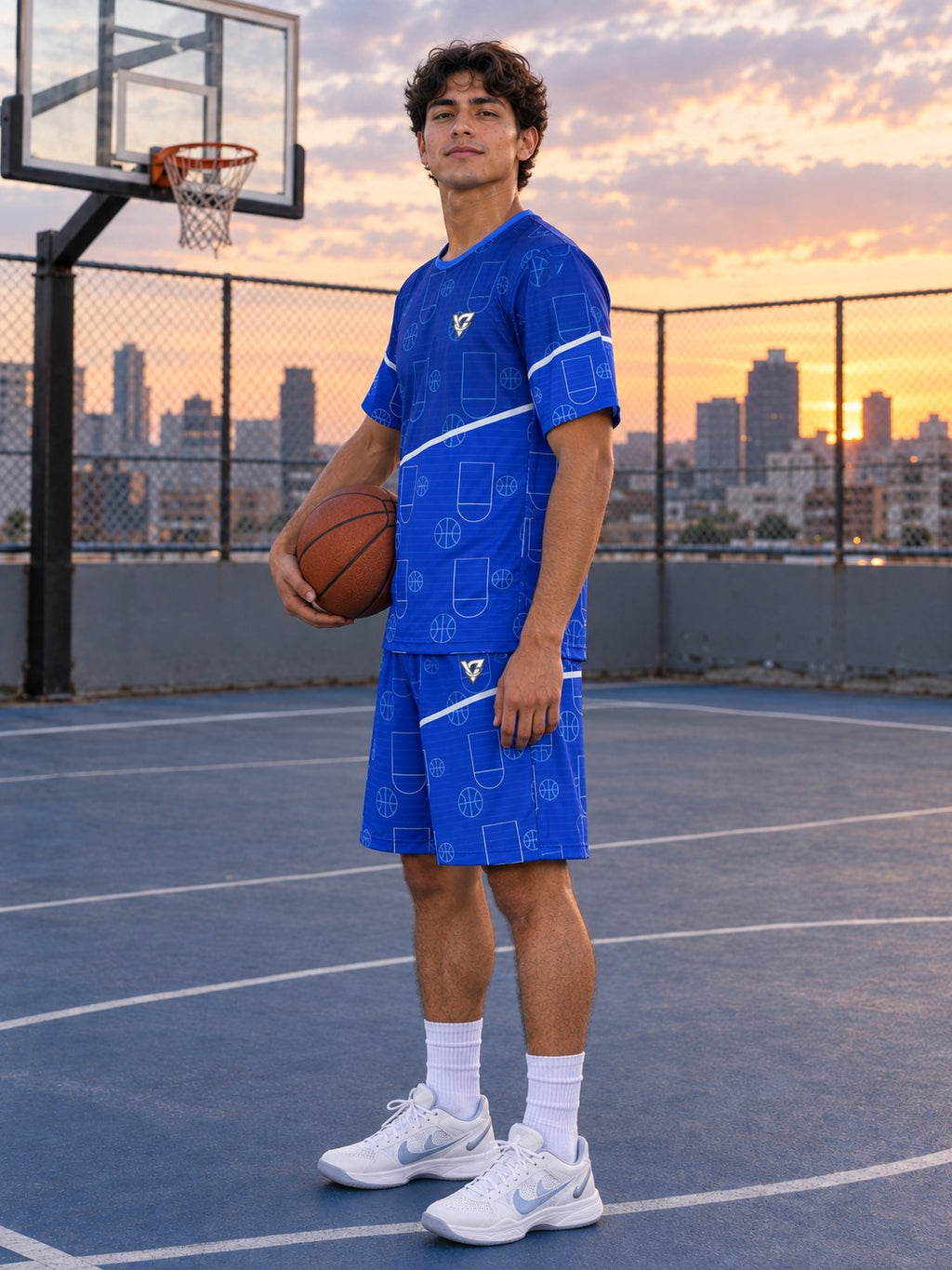 Basketball Royal Ice Court Seam Men's Athletic Shorts with Pockets, side view