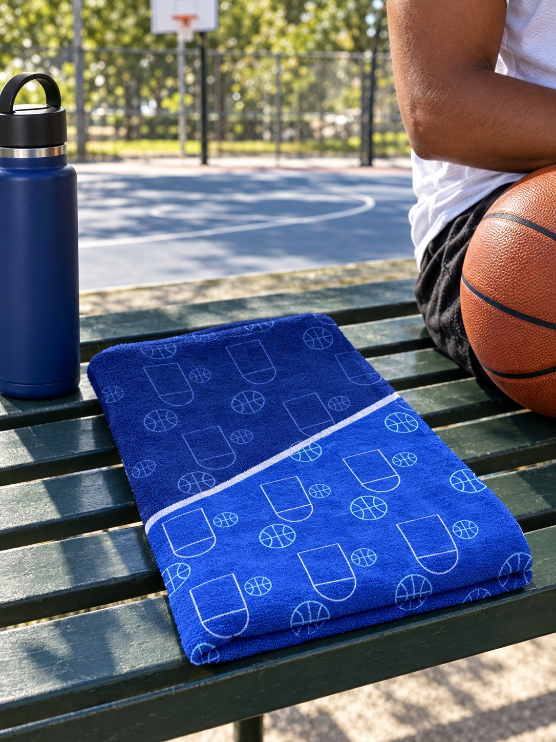 Basketball Royal Ice Court Seam Rally Towel, lifestyle detail