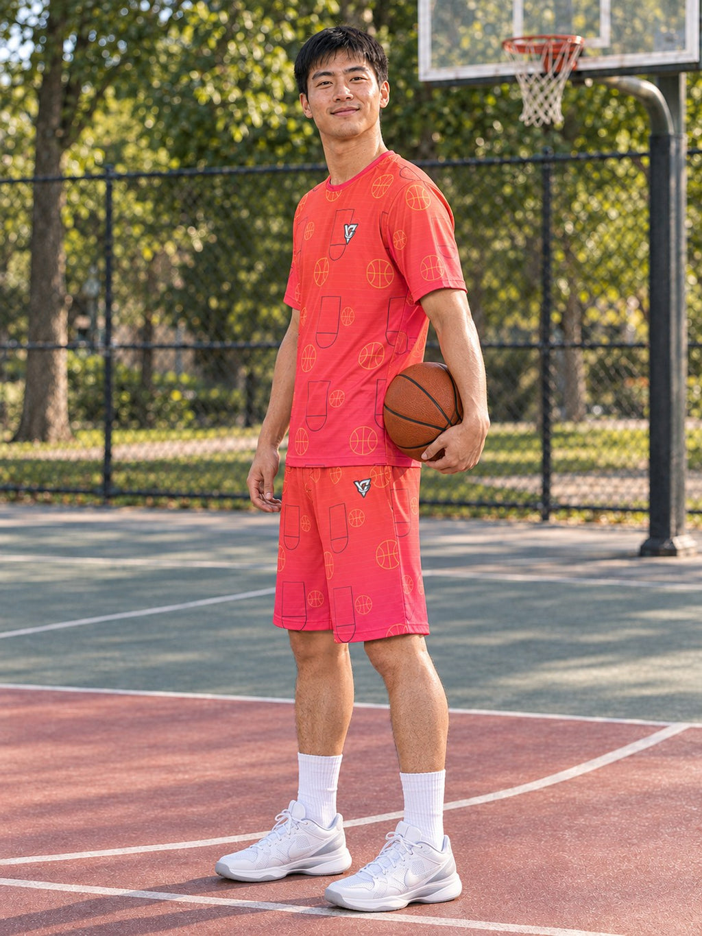 Basketball Sunset Fade Court Seam Men's Sports Jersey, side view