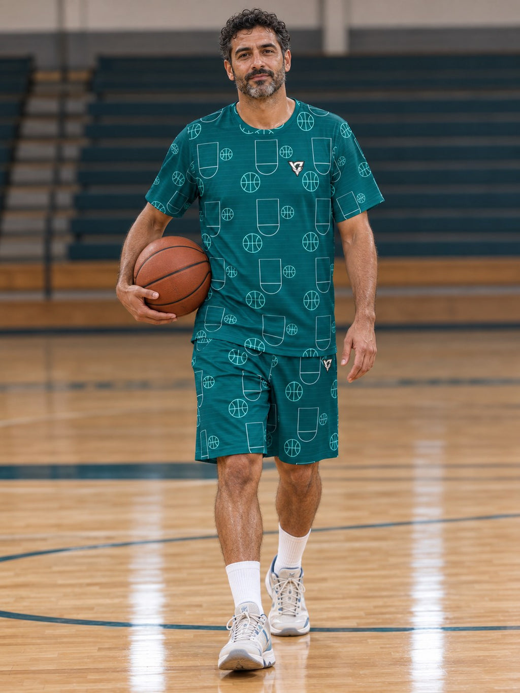 Basketball Teal Wave Court Seam Men's Sports Jersey, front view