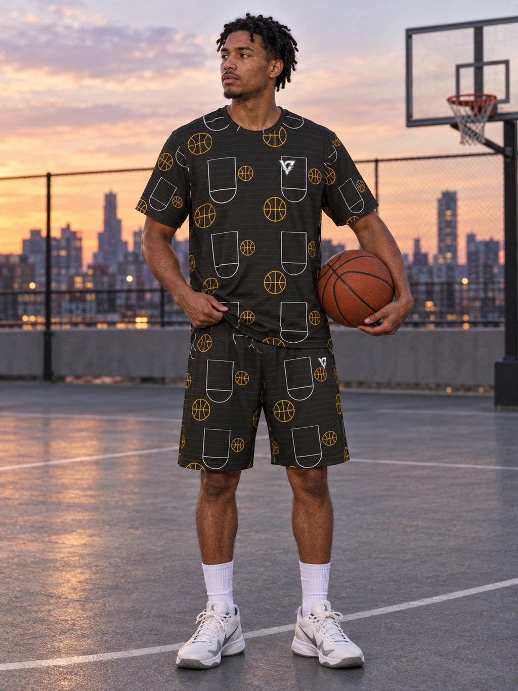 Basketball Gold Rush Court Seam Men's Athletic Shorts with Pockets, front view