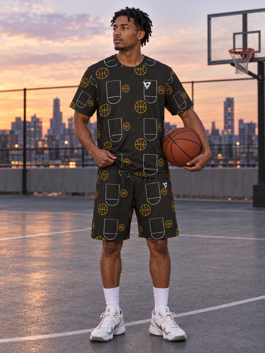 Basketball Gold Rush Court Seam Men's Athletic Shorts with Pockets, front view