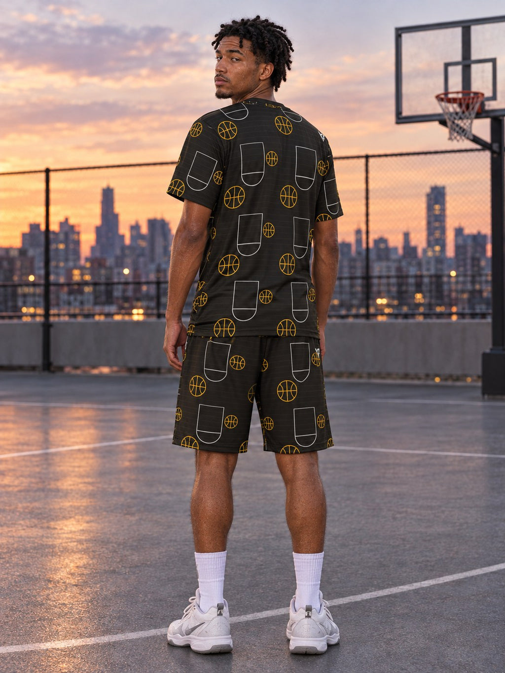 Basketball Gold Rush Court Seam Men's Athletic Shorts with Pockets, back view