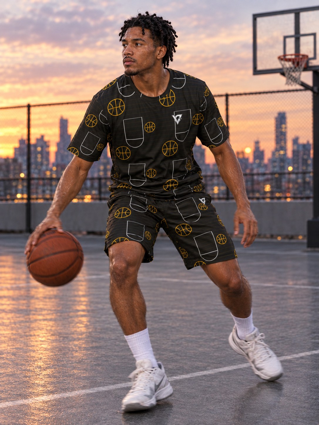 Basketball Gold Rush Court Seam Men's Sports Jersey, in action