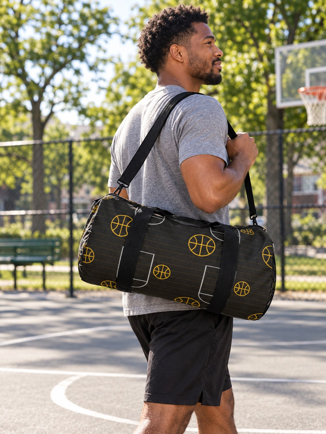 Basketball Gold Rush Court Seam Duffel Bag, lifestyle photo