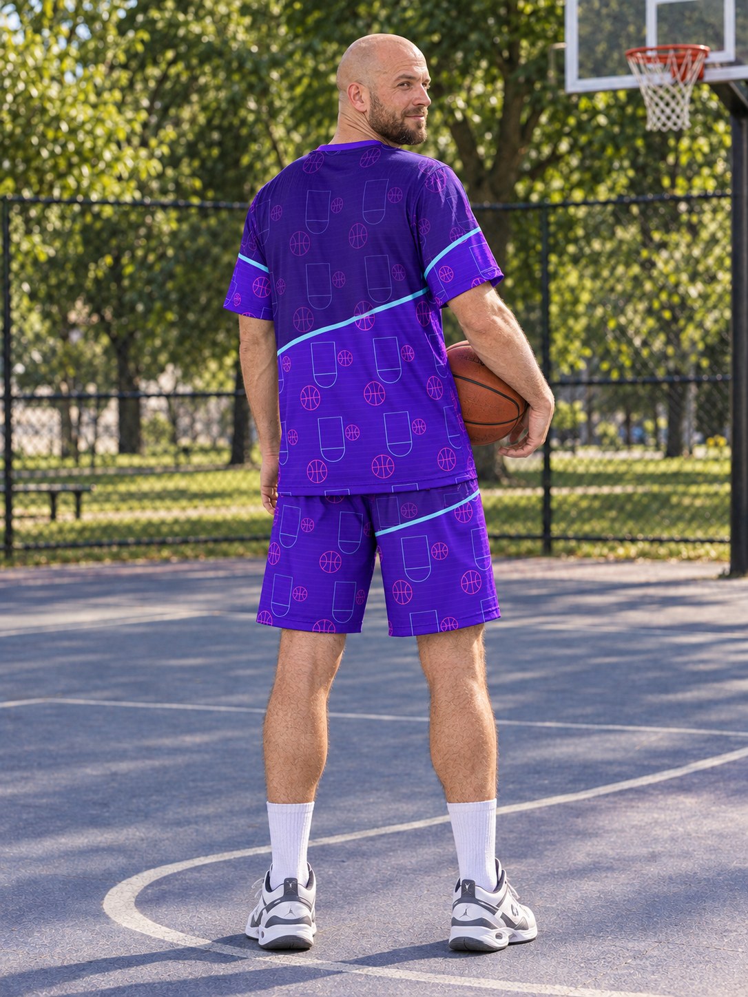 Basketball Ultra Violet Court Seam Men's Athletic Shorts with Pockets, back view