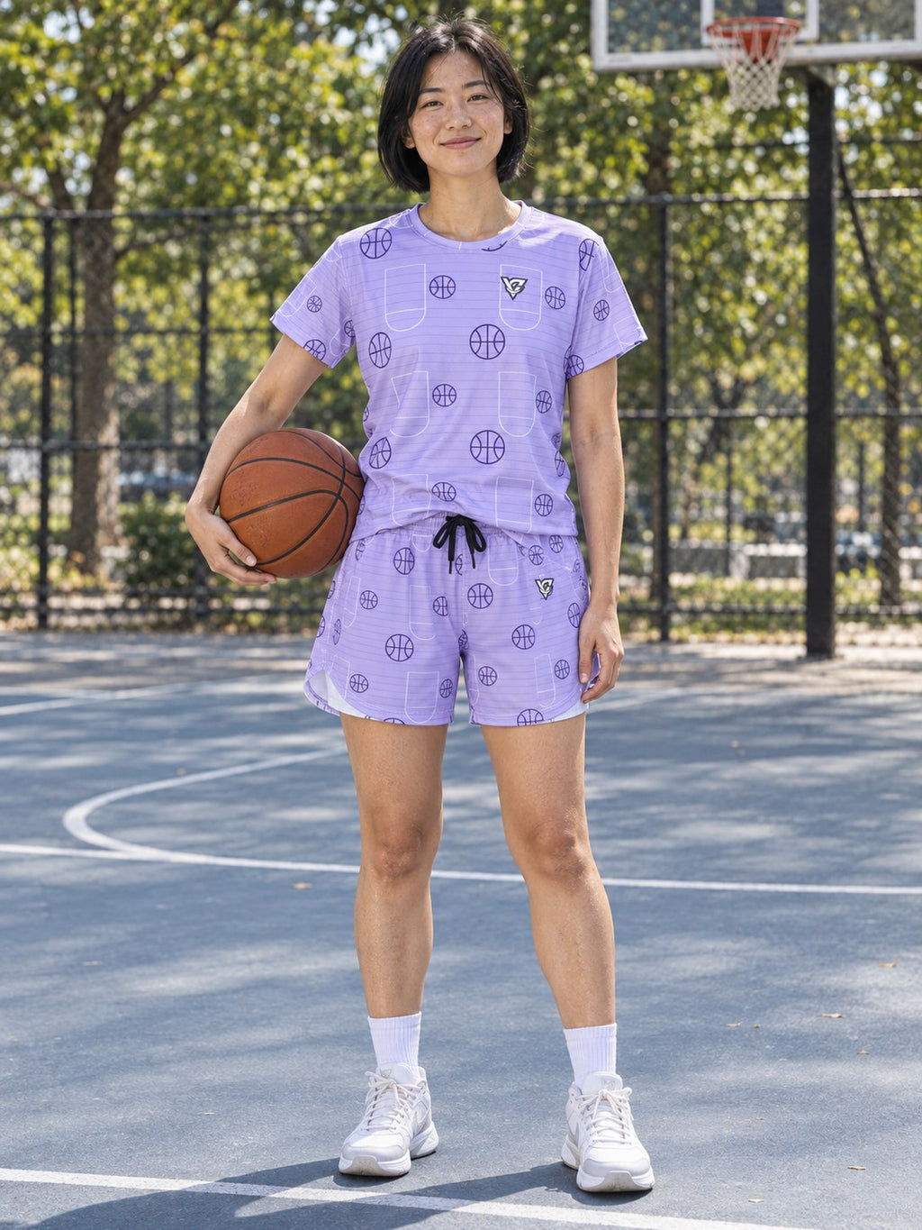 Basketball Lavender Mist Court Seam Women's Athletic Shorts with Pockets, front view