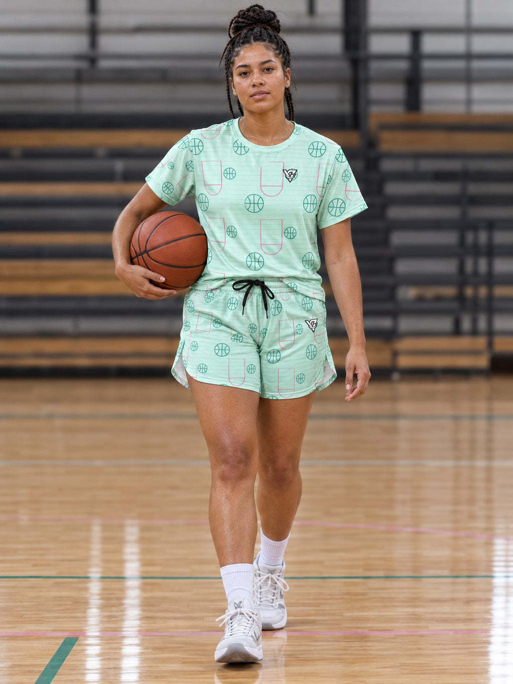 Basketball Mint Glow Court Seam Women's Sports Jersey, front view