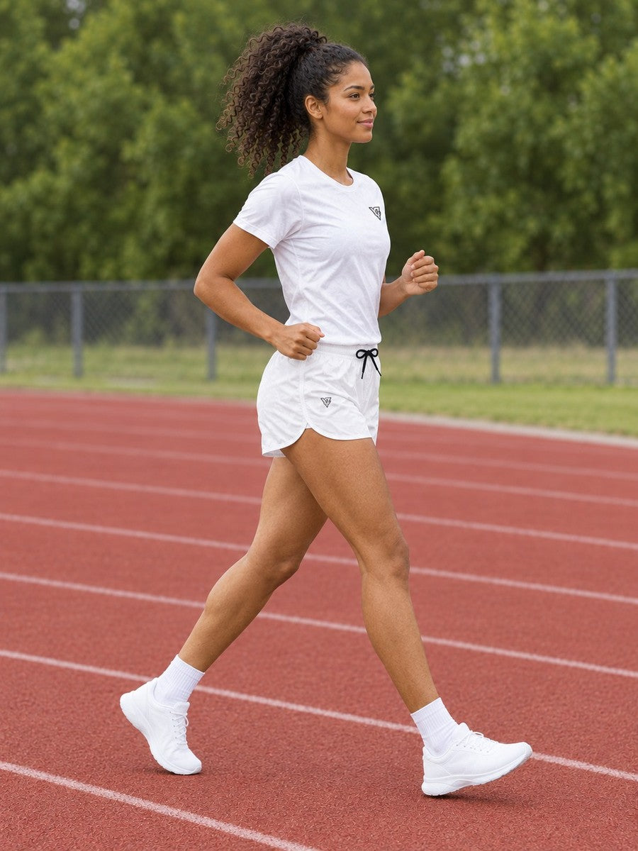 Vantacore Solid White Women's Athletic Shorts with Pockets - side view