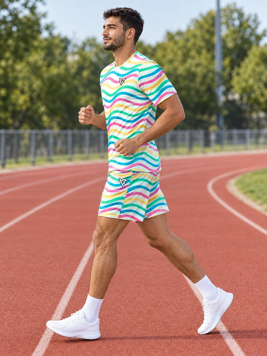 Running Mint Sorbet Wave Rider Men's Athletic Shorts with Pockets - side view