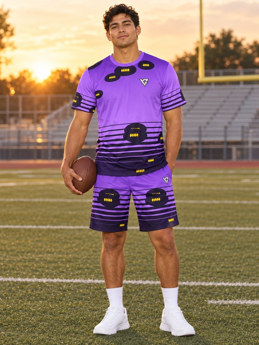 Football Ultra Grape Horizon Fade Men's Athletic Shorts with Pockets - front view