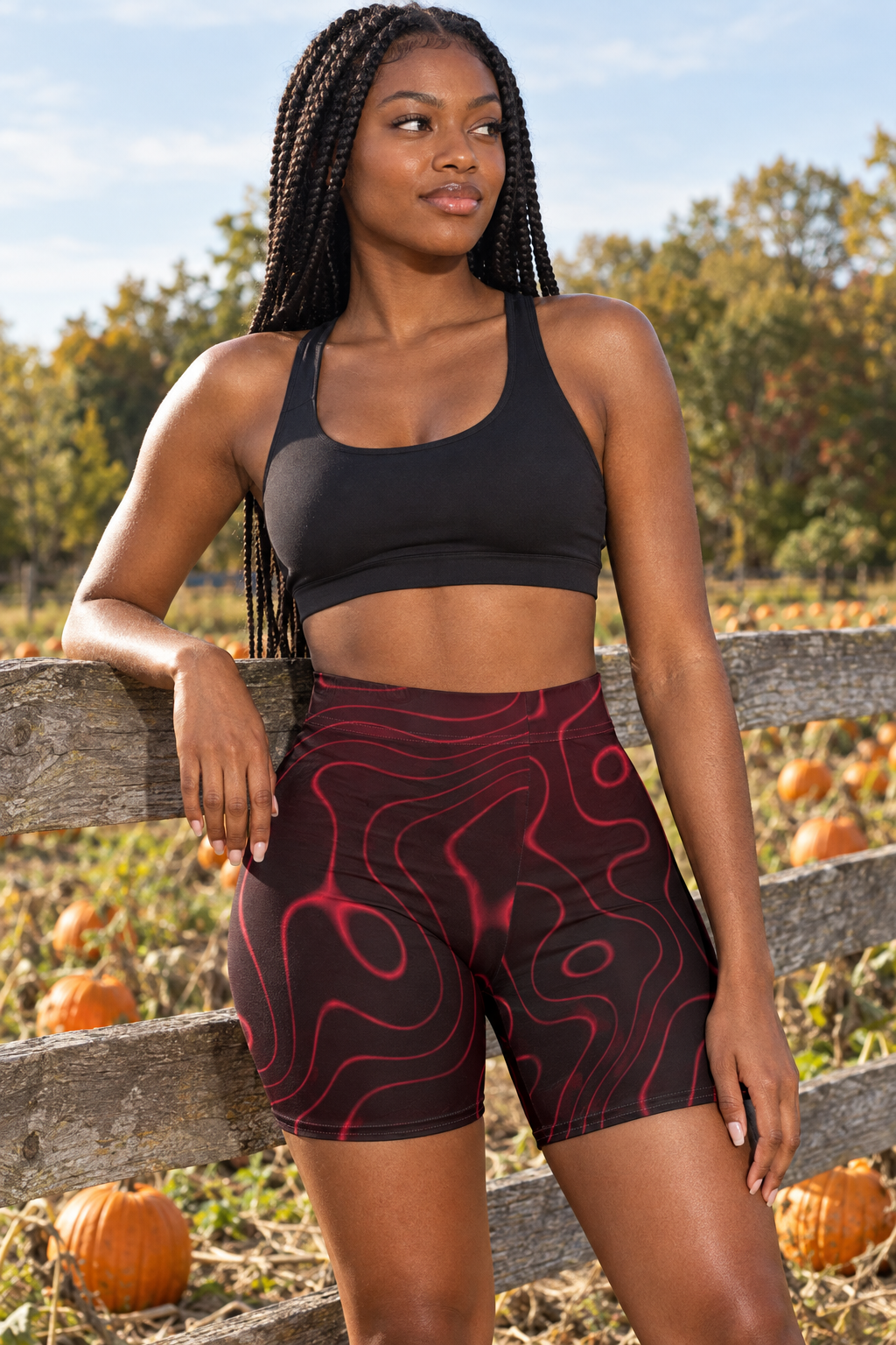 Spiced Wine Topo women's high-waisted, skin-tight biker shorts worn on a model