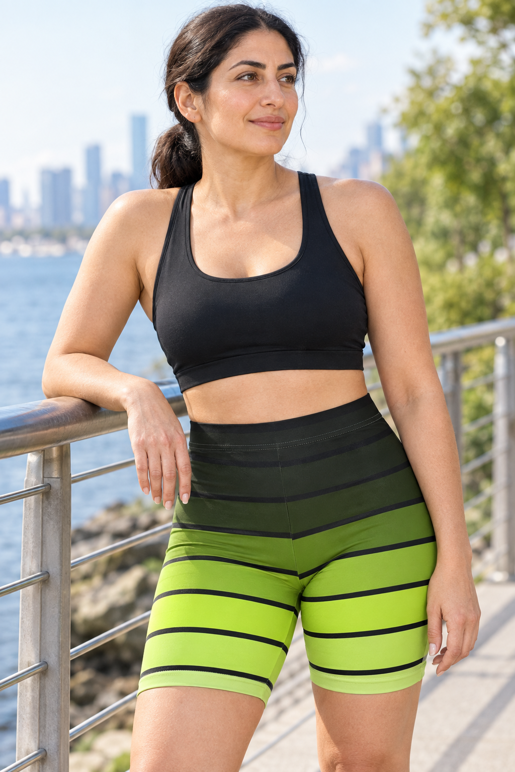 Volt Horizon women's high-waisted, skin-tight biker shorts worn on a model