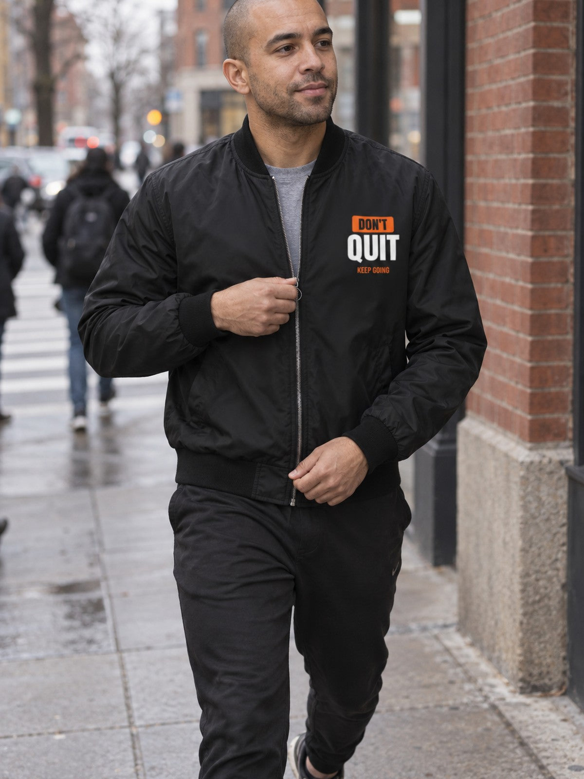Don't Quit bomber jacket in black – front