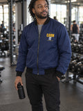 Earn It bomber jacket in navy – front