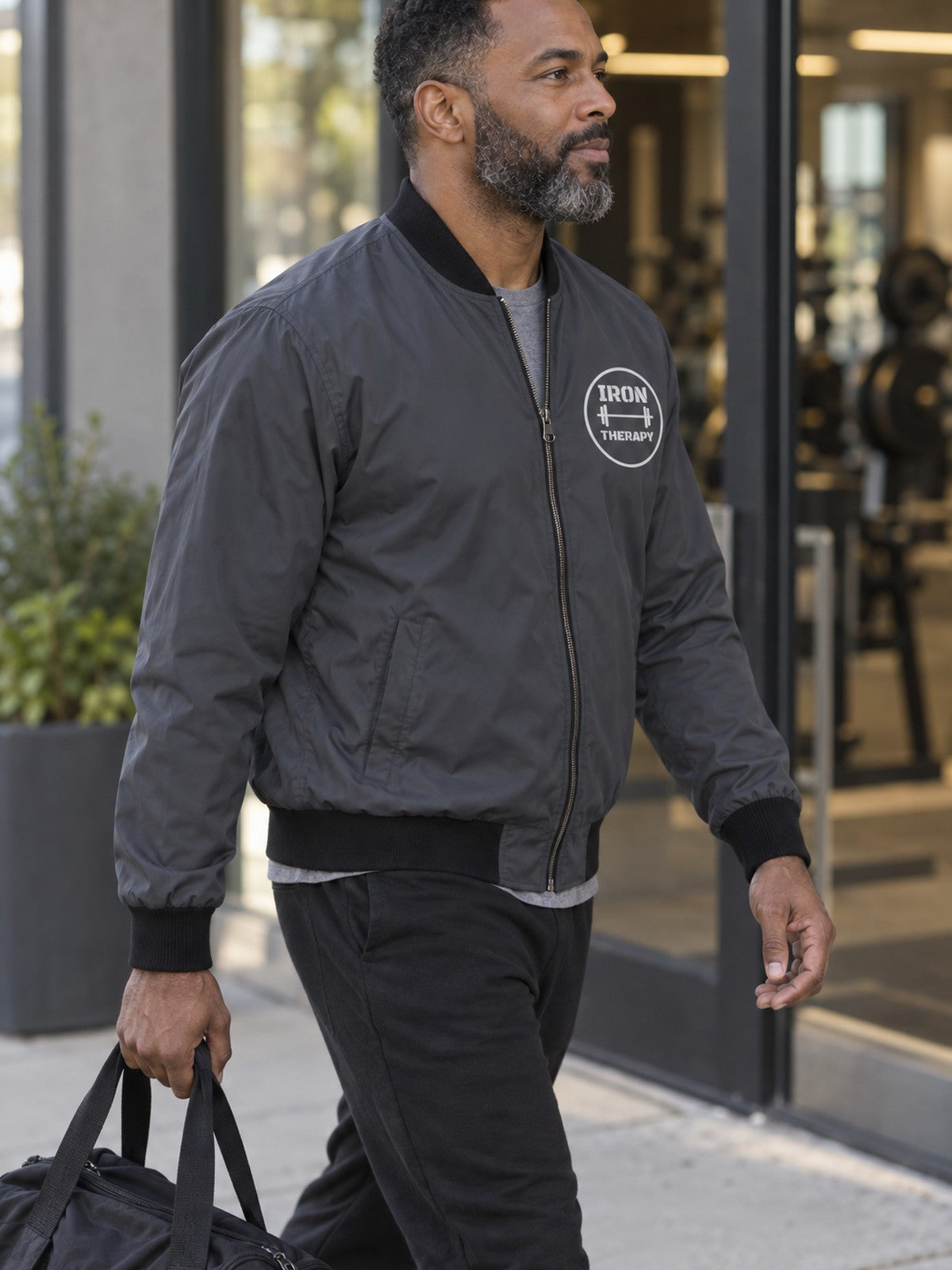 Iron Therapy bomber jacket in gunmetal – side view