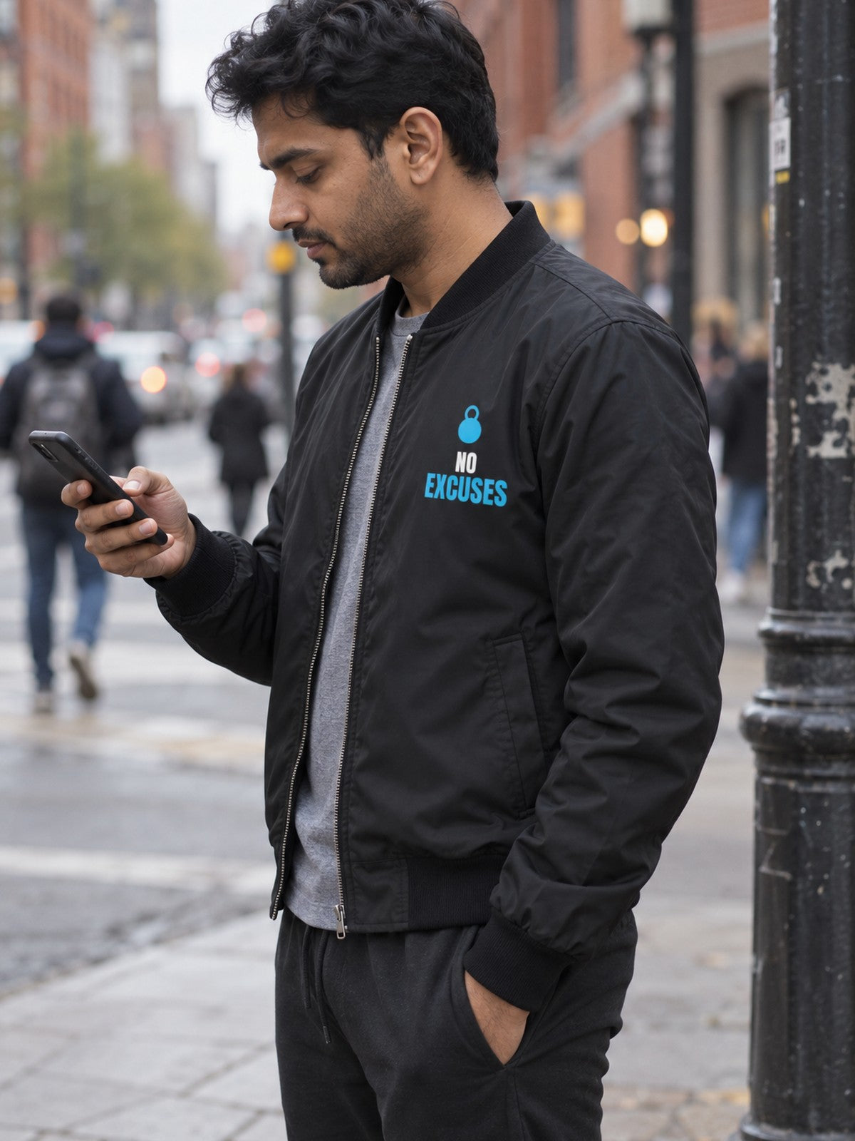 No Excuses bomber jacket in black – side view
