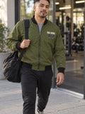 One More Rep bomber jacket in olive – front