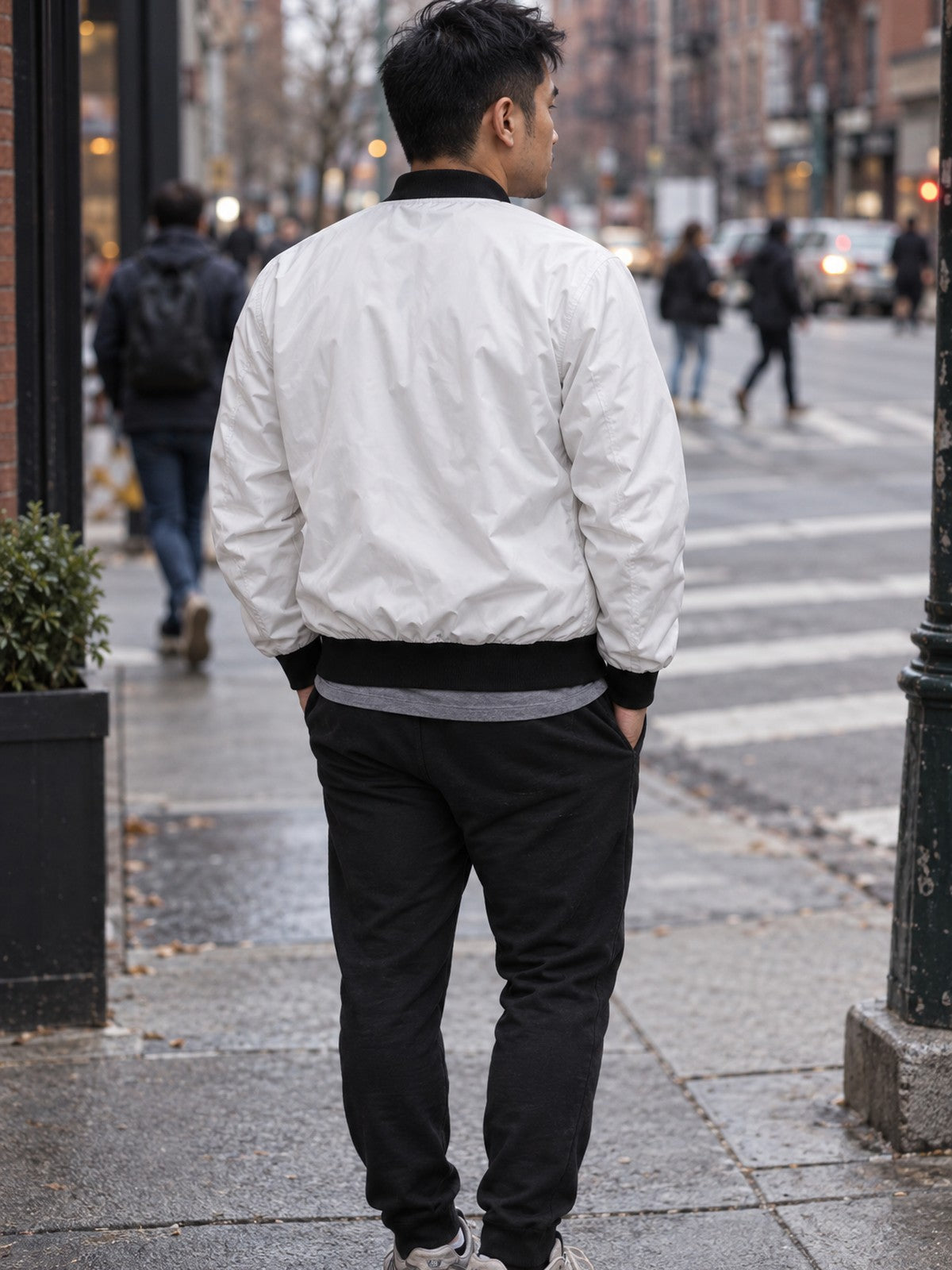 Stronger Every Day bomber jacket in white – back view