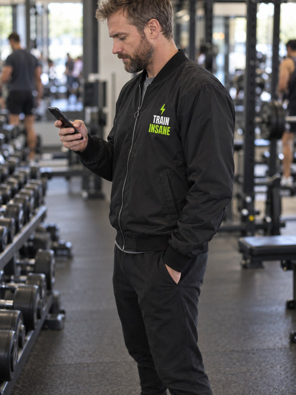 Train Insane bomber jacket in black – side view