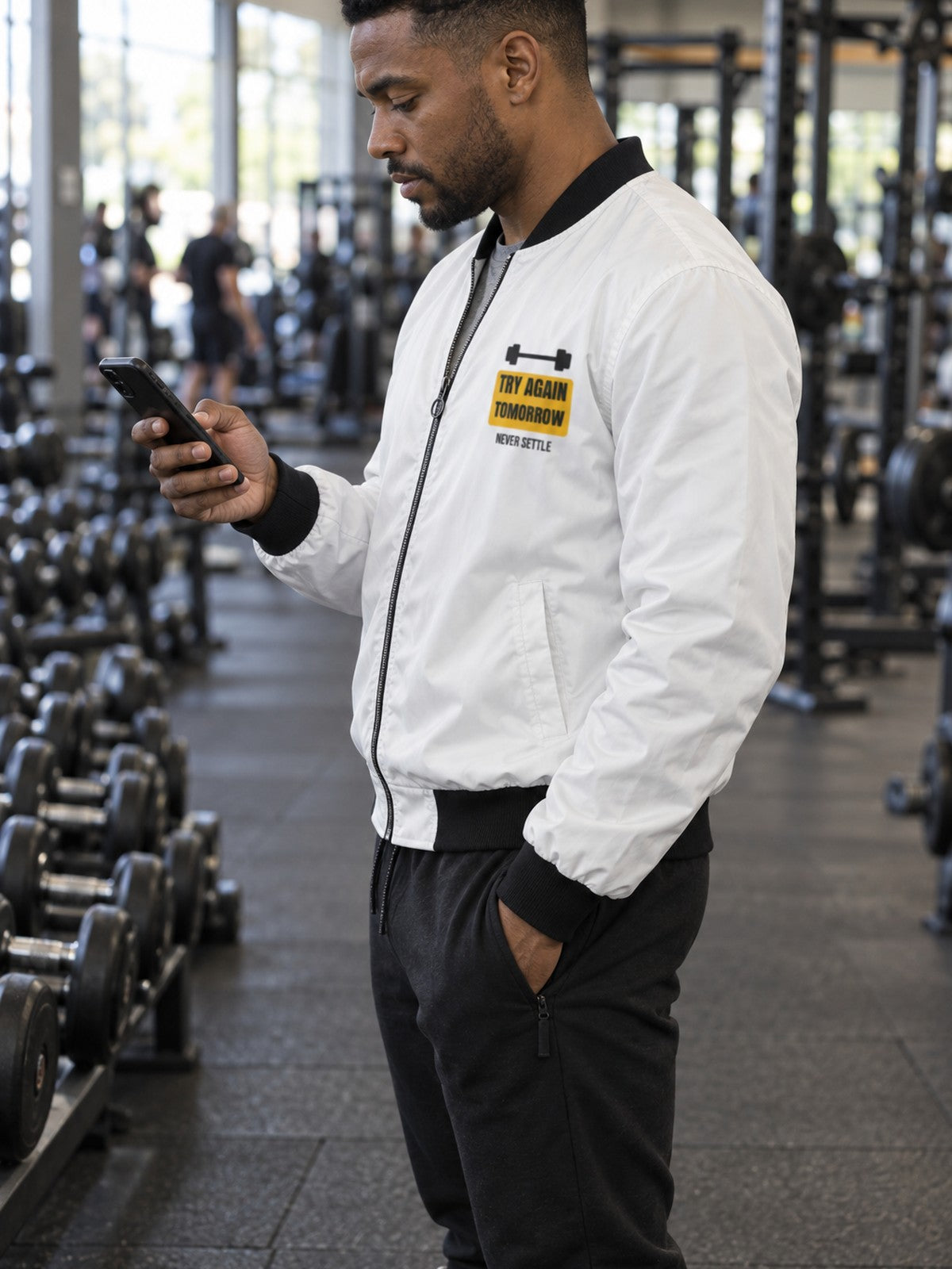 Try Again Tomorrow bomber jacket in white – side view