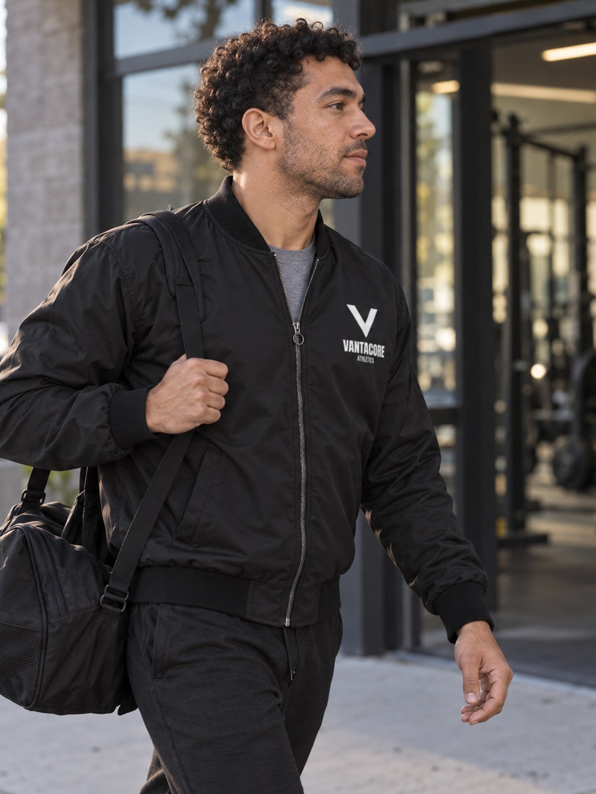 Vantacore Athletics Logo bomber jacket in black – side view