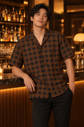 Black Ember Diamond button-up shirt worn out at night