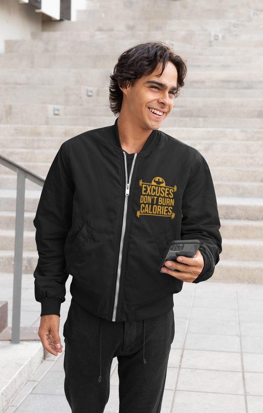 Excuses Don't Burn Calories Zip-Up Track Jacket | Motivational Gym Jacket | Athletic Workout Full Zip Sports Jacket | Fitness Activewear