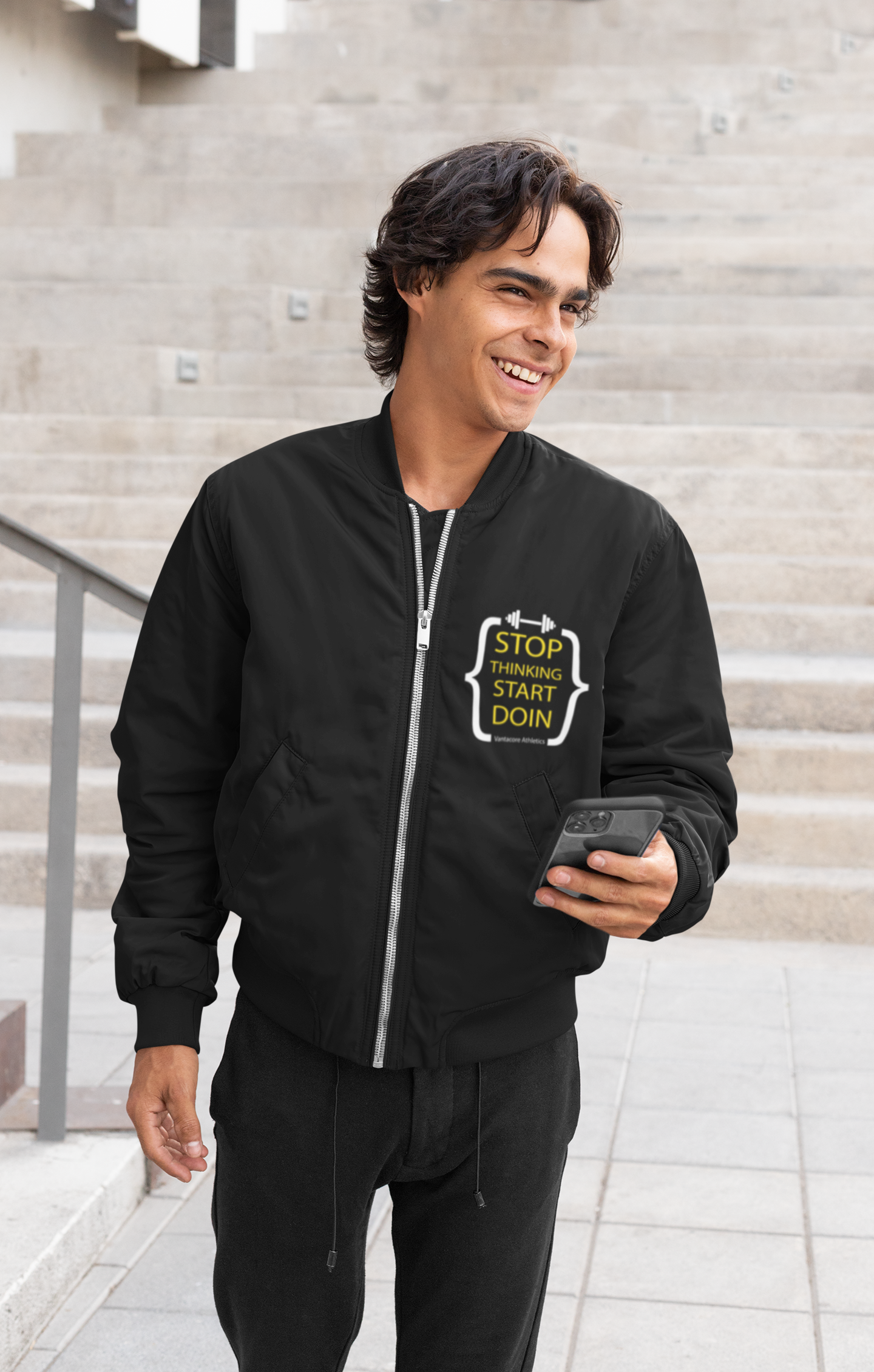 Stop Thinking Start Doing Track Jacket – Motivational Gym Zip-Up Jacket | Unisex Fitness Workout Jacket
