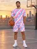 Basketball Cotton Candy Stripe Surge Men's Athletic Shorts with Pockets - front view