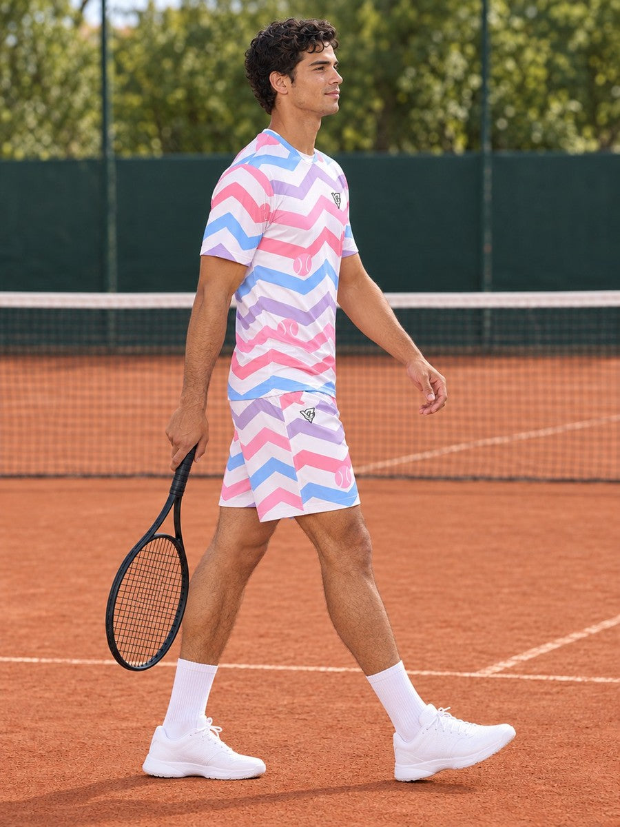 Tennis Cotton Candy Chevron Rush Men's Athletic Shorts with Pockets - side view