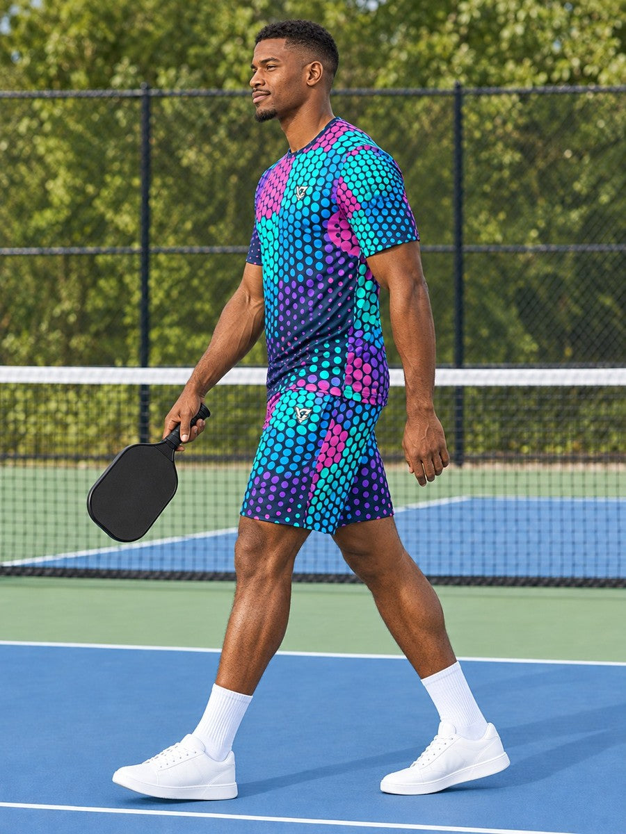 Pickleball Neon Lagoon Halftone Pulse Men's Sports Jersey - side view