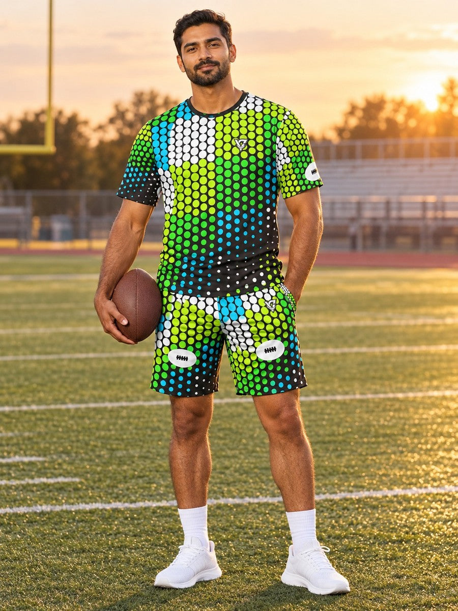 Football Lime Riot Halftone Pulse Men's Athletic Shorts with Pockets - front view