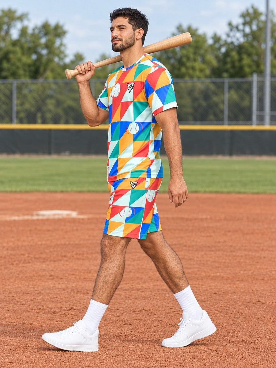 Baseball & Softball Sea Glass Prism Block Men's Athletic Shorts with Pockets - side view