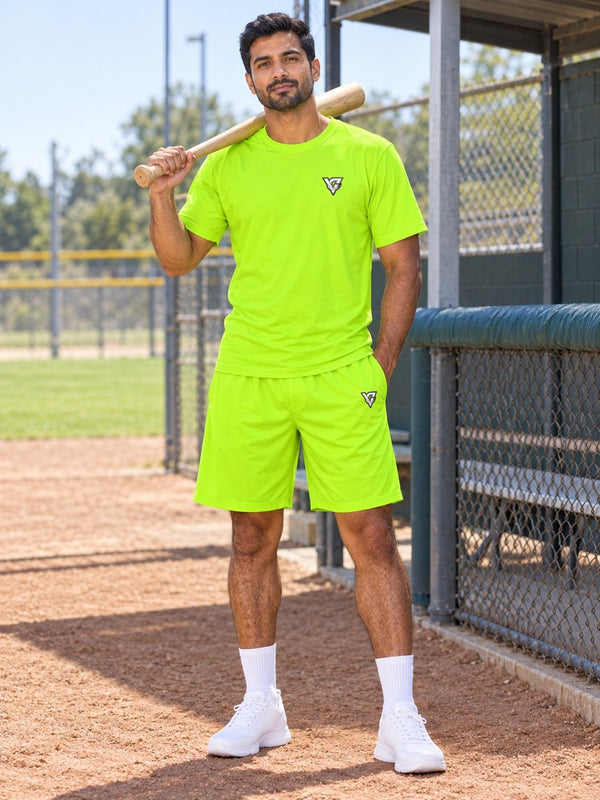 Vantacore Solid Lime Green Men's Athletic Shorts with Pockets