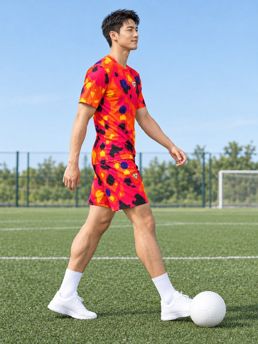 Soccer Hot Lava Pixel Camo Men's Athletic Shorts with Pockets - side view