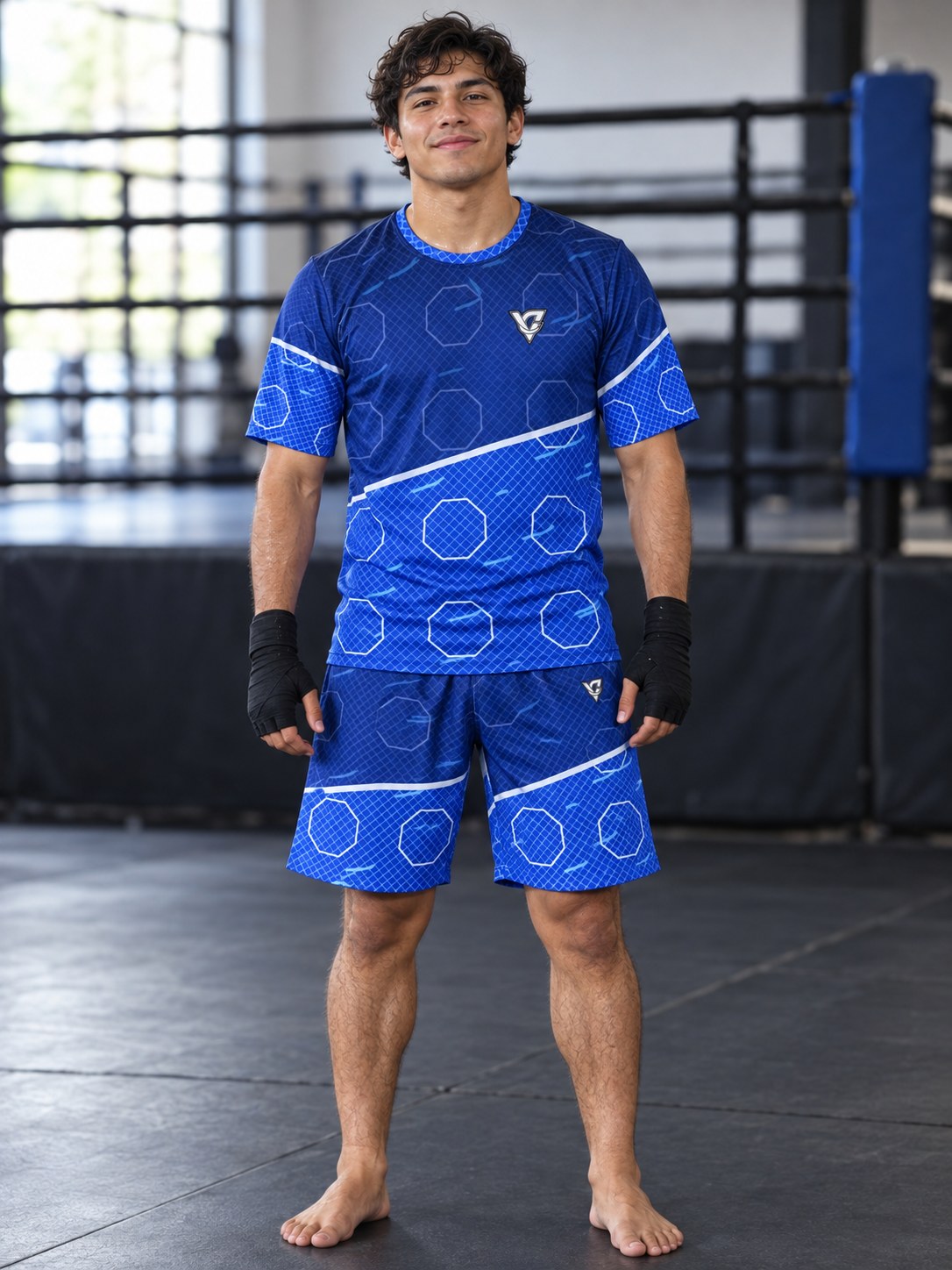 Combat Sports Royal Ice Cage Mesh Men's Athletic Shorts with Pockets, front view