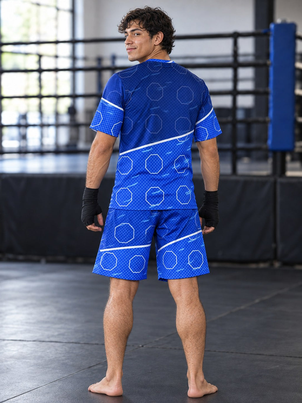 Combat Sports Royal Ice Cage Mesh Men's Athletic Shorts with Pockets, back view
