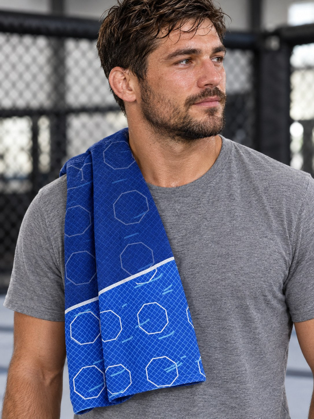 Combat Sports Royal Ice Cage Mesh Rally Towel, lifestyle photo