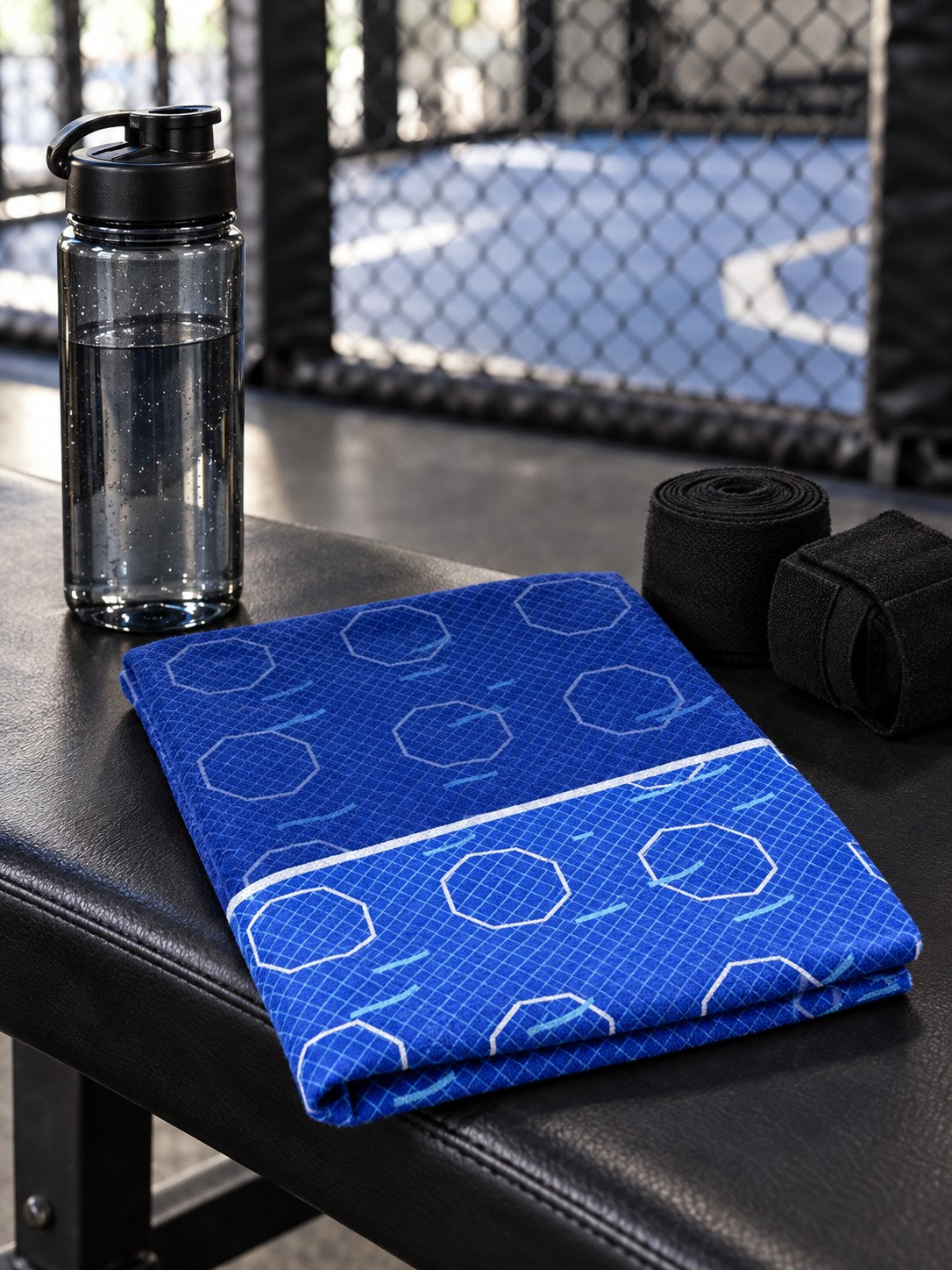 Combat Sports Royal Ice Cage Mesh Rally Towel, lifestyle detail