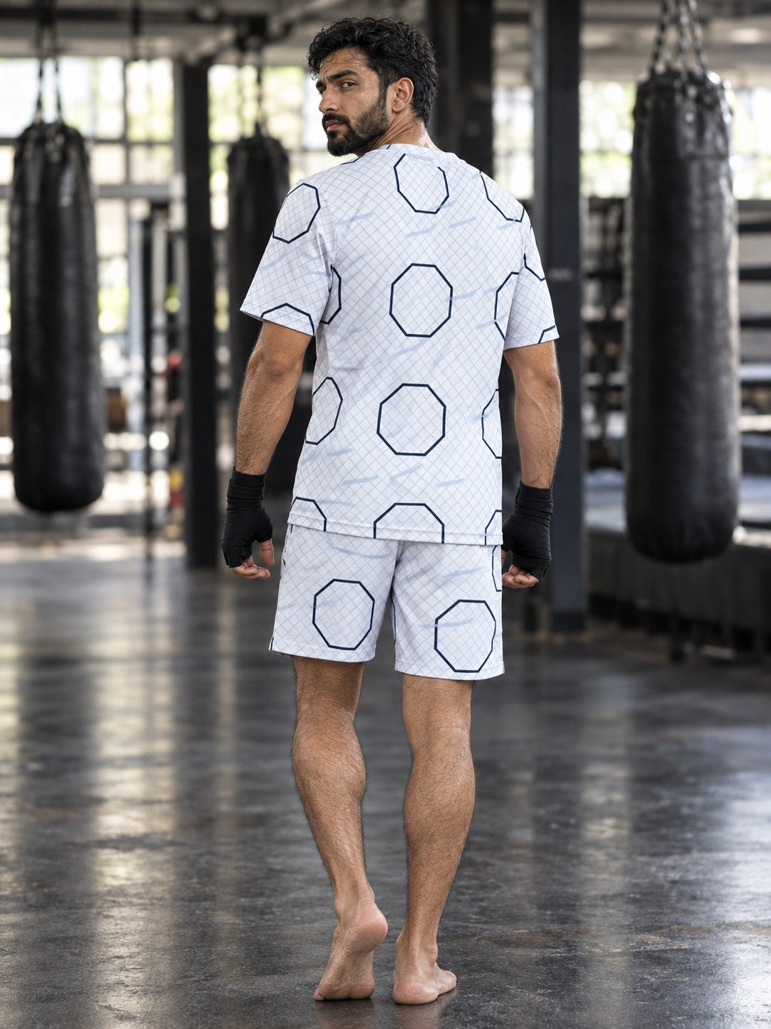 Combat Sports Arctic White Cage Mesh Men's Athletic Shorts with Pockets, back view