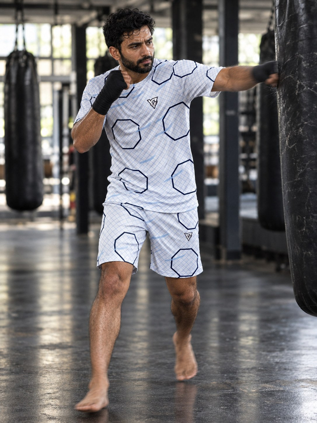 Combat Sports Arctic White Cage Mesh Men's Sports Jersey, in action