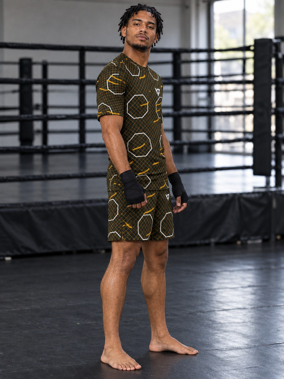 Combat Sports Gold Rush Cage Mesh Men's Athletic Shorts with Pockets, side view