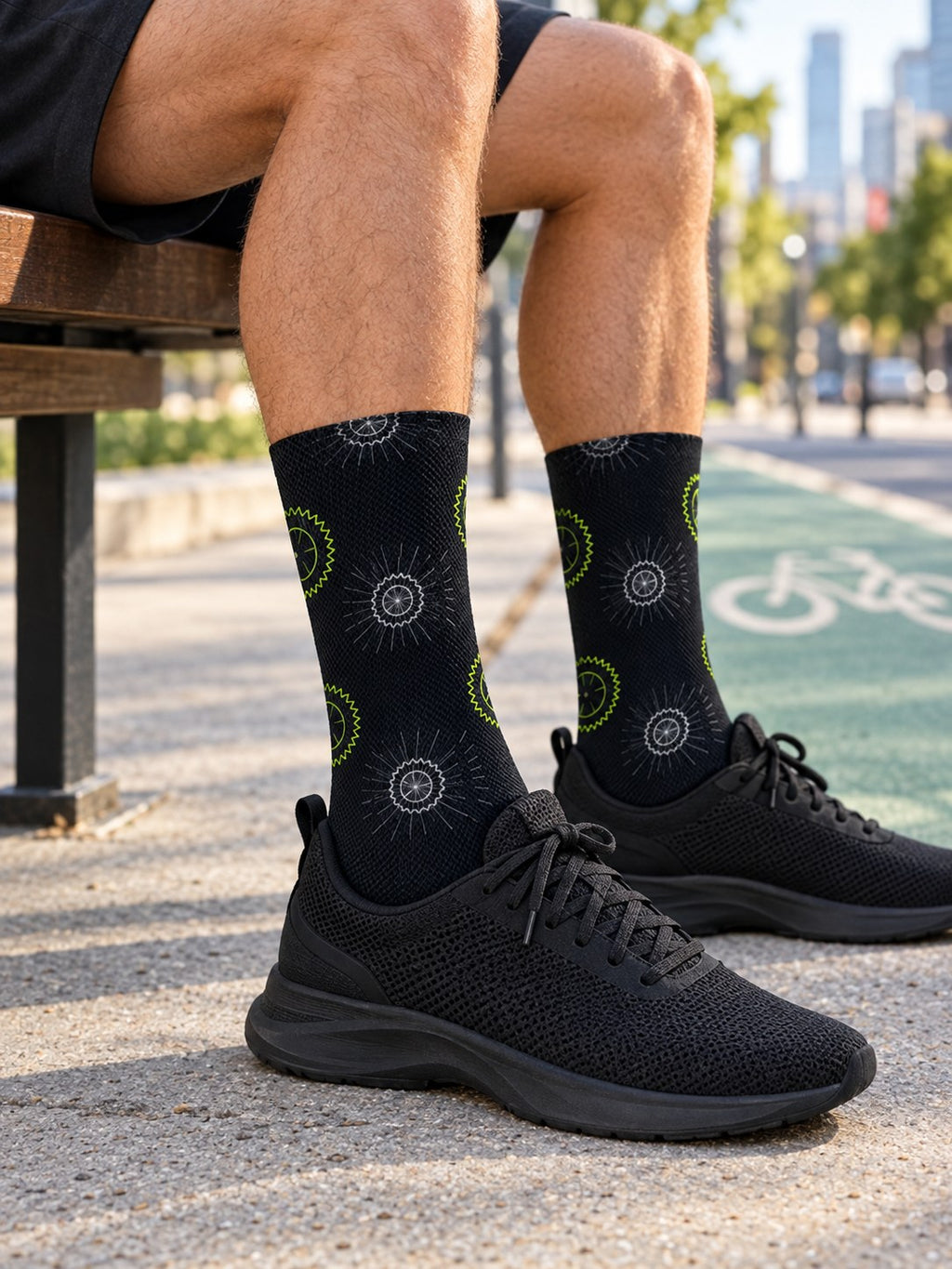 Cycling Volt Night Chainring Athletic Crew Socks, lifestyle photo