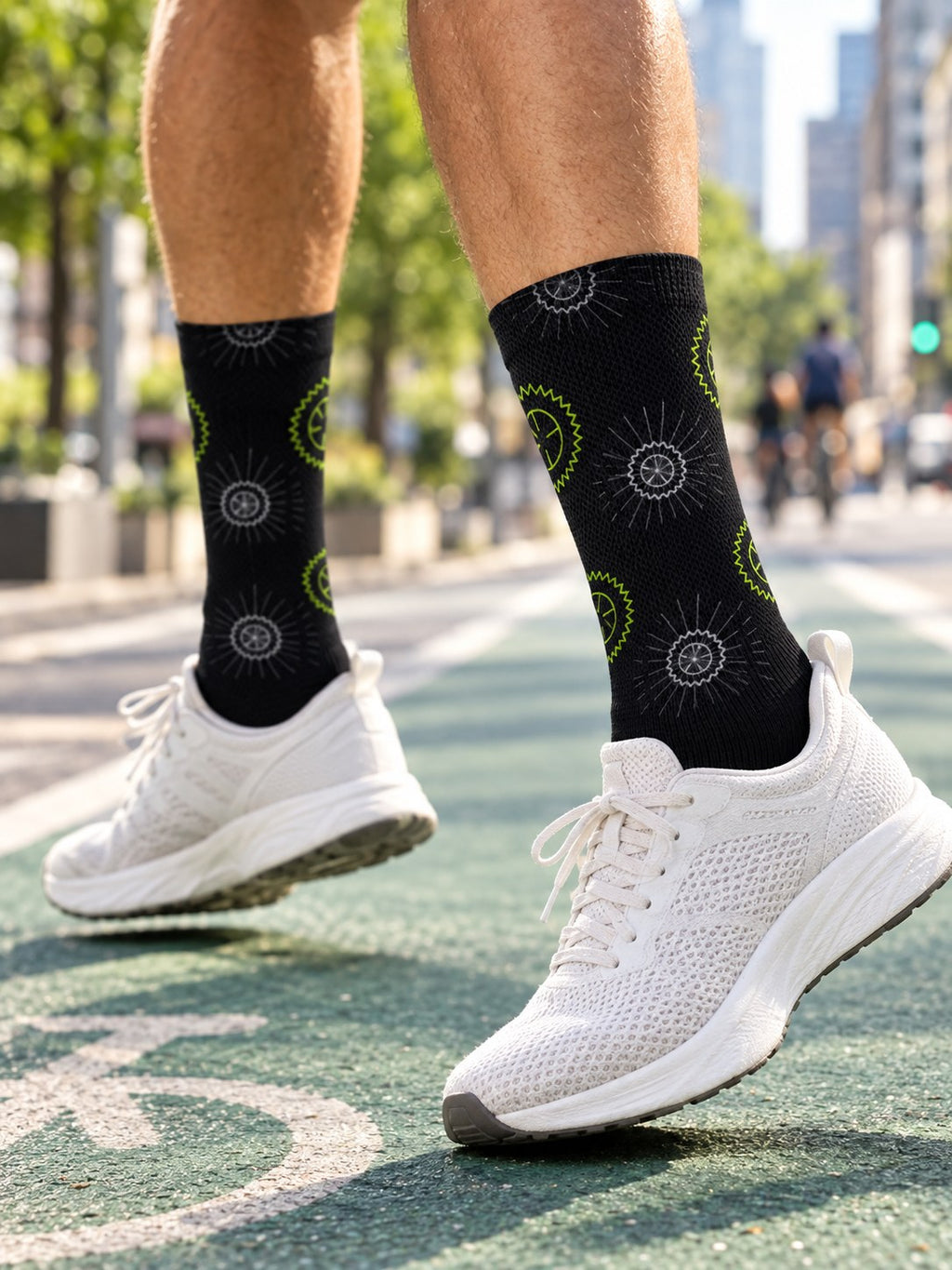 Cycling Volt Night Chainring Athletic Crew Socks, lifestyle detail