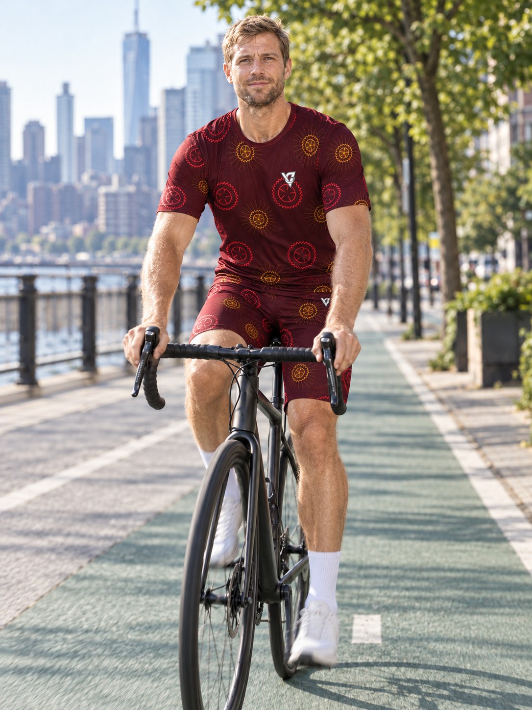 Cycling Crimson Blaze Chainring Men's Sports Jersey, in action