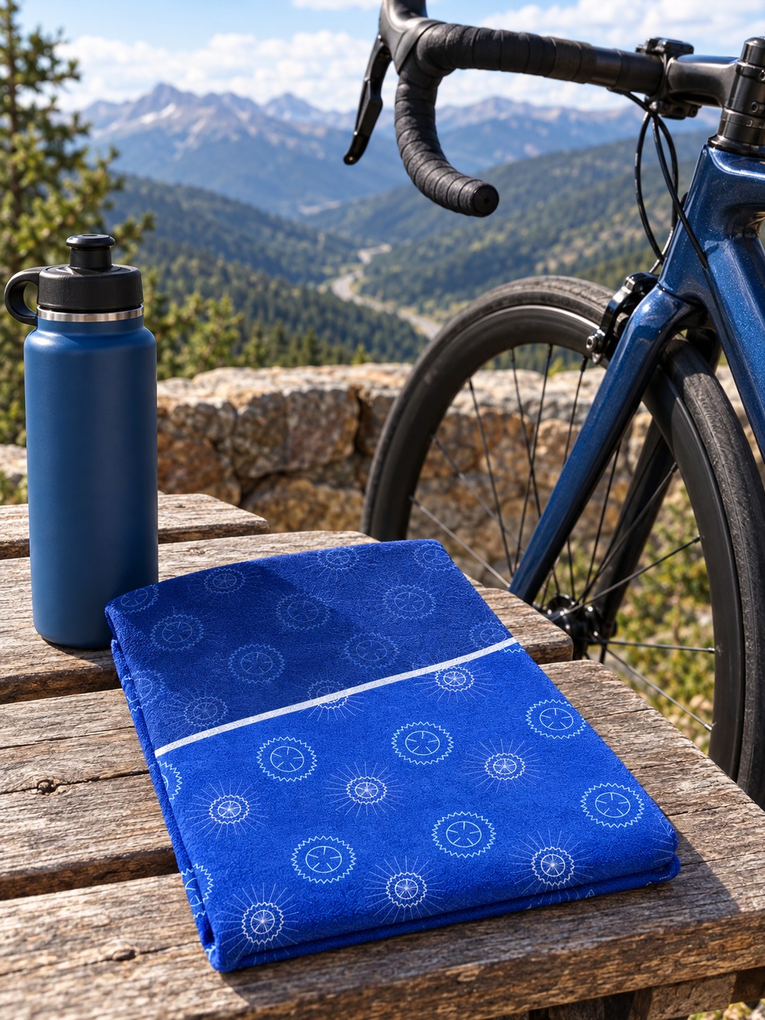 Cycling Royal Ice Chainring Rally Towel, lifestyle detail
