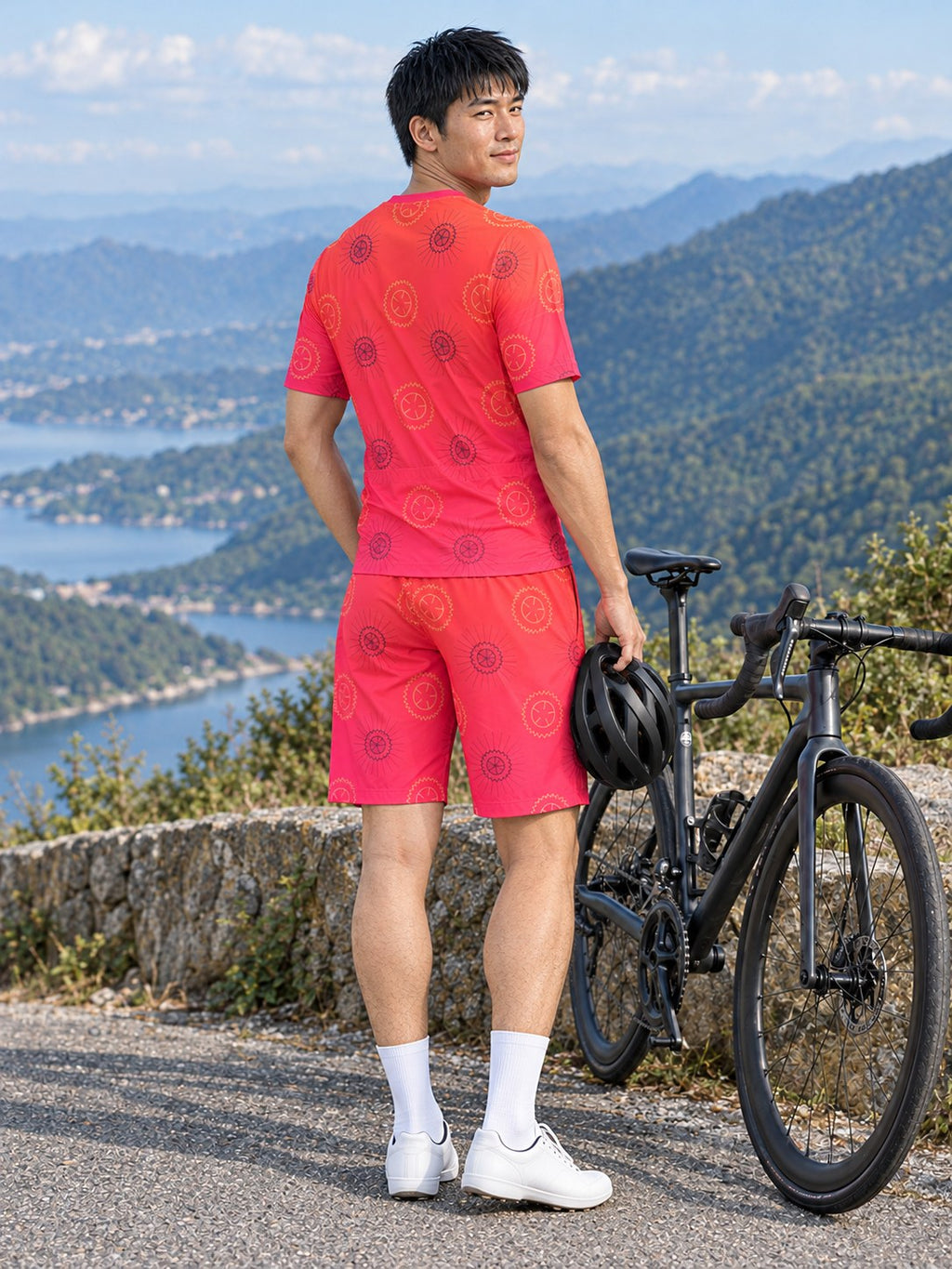 Cycling Sunset Fade Chainring Men's Sports Jersey, back view